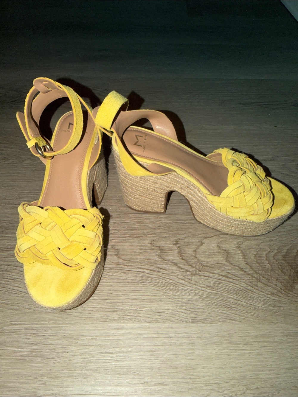 Marc Fisher Yellow Braided Platform Wedge Sandals with Ankle Strap